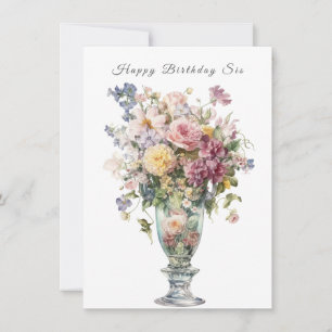 Carte Joyeux Anniversaire Sis Belle Aquarelle Fleurs
