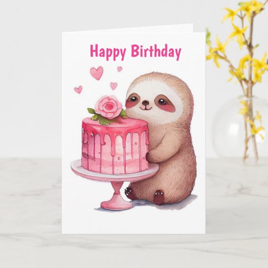 Carte Joyeux anniversaire Sloth (Fleur jaune)