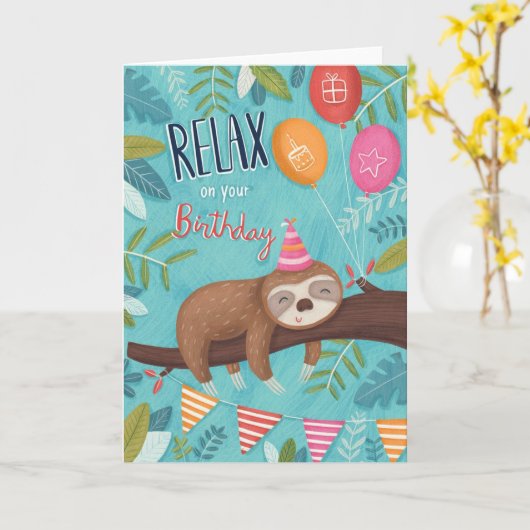 Carte Joyeux anniversaire Sloth (Fleur jaune)