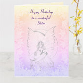 Carte Joyeux anniversaire Soeur Fée design (Fleur jaune)