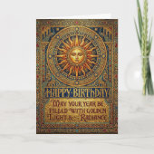 Carte Joyeux Anniversaire Soleil Doré Céleste Boho (Devant)