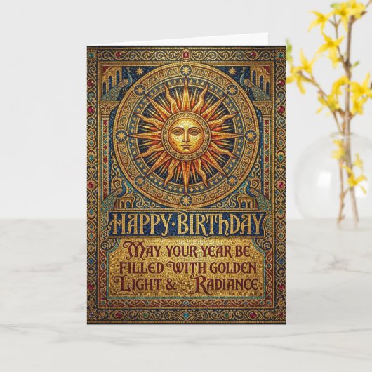 Carte Joyeux Anniversaire Soleil Doré Céleste Boho (Fleur jaune)