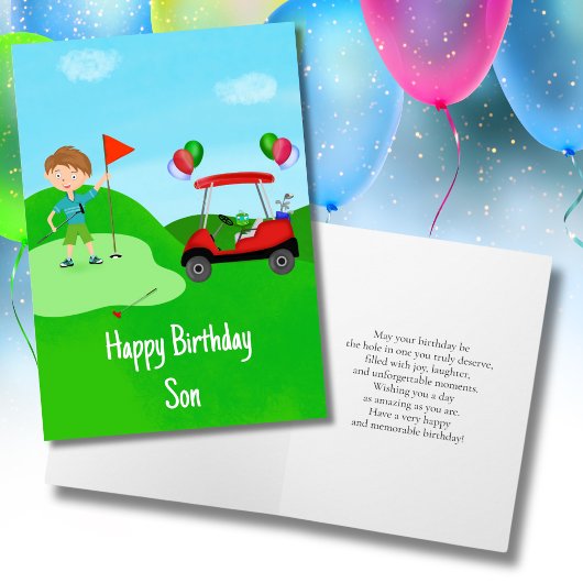 Carte Joyeux Anniversaire Son Garçon Golfer Sur Golf Cou
