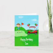 Carte Joyeux Anniversaire Son Garçon Golfer Sur Golf Cou (Devant)