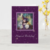 Carte Joyeux anniversaire - sorcière violet magique (Fleur jaune)