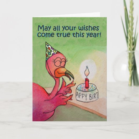Carte Joyeux Anniversaire Souhaite Whimsical Flamant ros (Devant)