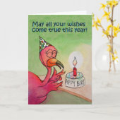 Carte Joyeux Anniversaire Souhaite Whimsical Flamant ros (Fleur jaune)