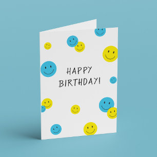 Carte Joyeux Anniversaire Souriant Visages Bleu Jaune