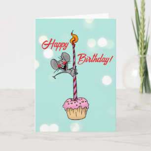 Carte Joyeux Anniversaire Souris avec Gâteau et Bougie