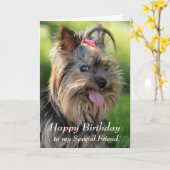 Carte Joyeux Anniversaire Spécial Ami Fun Yorkie Chien (Fleur jaune)