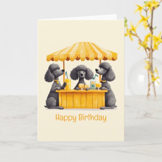 Carte Joyeux Anniversaire Standard Poodle Chiens Lemonad (Fleur jaune)