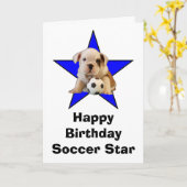 Carte Joyeux Anniversaire Star de football Bulldog Chiot (Fleur jaune)