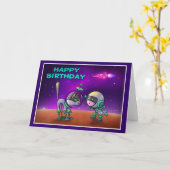 Carte Joyeux anniversaire Style spatial 004 (Fleur jaune)
