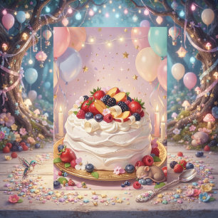 Carte Joyeux Anniversaire Sucré Pavlova & Fruits Rouge