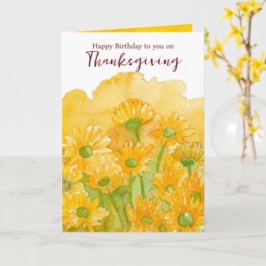 Carte Joyeux anniversaire sur Thanksgiving Yellow Aster  (Fleur jaune)