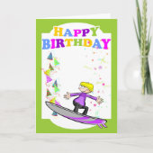 Carte Joyeux anniversaire, surfer extrême (Devant)
