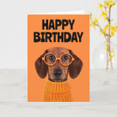 Carte Joyeux Anniversaire | Sweater Orange Teckel (Fleur jaune)