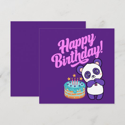 Carte Joyeux anniversaire Sweet Purple Panda (Devant / Derrière)