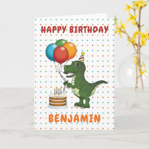 Carte Joyeux Anniversaire T-rex Dinosaure Vert Mignon