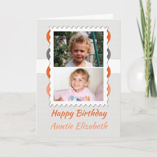 Carte Joyeux Anniversaire Tante gris et orange photo (Devant)