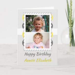 Carte Joyeux Anniversaire Tante photo grise et jaune