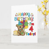 Carte Joyeux anniversaire Teddy Bear 4th T-shirts et cad (Fleur jaune)