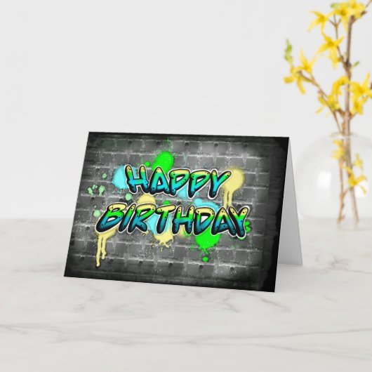 Carte Joyeux anniversaire | Texte du graffiti (Fleur jaune)