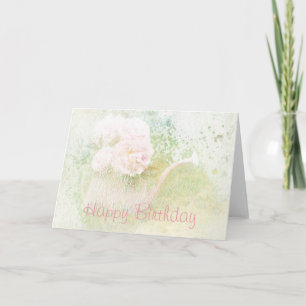 Carte Joyeux Anniversaire Textures fanées Peony Bouquet