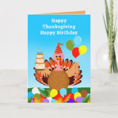 Carte Joyeux anniversaire Thanksgiving Turkey with Cake (Devant)
