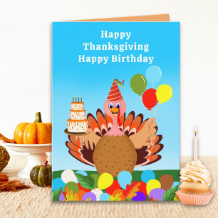 Carte Joyeux anniversaire Thanksgiving Turkey with Cake