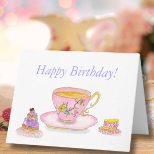 Carte Joyeux Anniversaire Thé Avec Pâtisseries