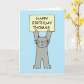 Carte Joyeux anniversaire Thomas Cartoon Cat (Fleur jaune)