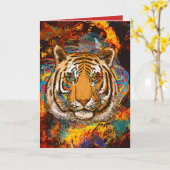 Carte Joyeux Anniversaire Tigre de Feu (Fleur jaune)