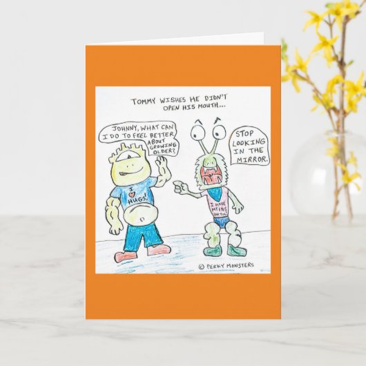 Carte Joyeux anniversaire - Tommy & Grumpy Johnny (Fleur jaune)