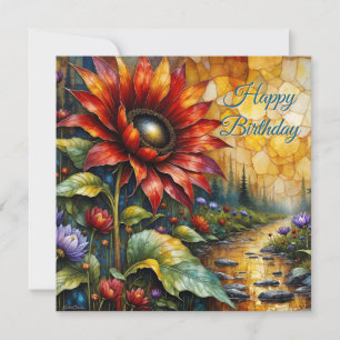 Carte Joyeux Anniversaire Tournesol Rouge dans la vallée