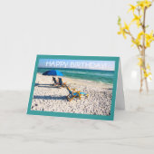 Carte Joyeux anniversaire ! - Transats bleus floride scè (Fleur jaune)