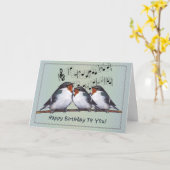Carte Joyeux Anniversaire : Trois Oiseaux Chanter : Pers (Fleur jaune)