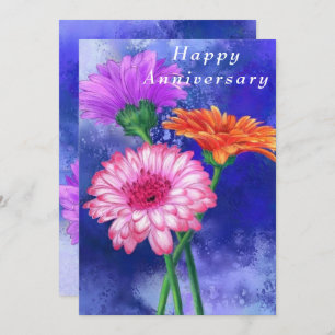 Carte Joyeux Anniversaire - Trois superbes Gerberas coul
