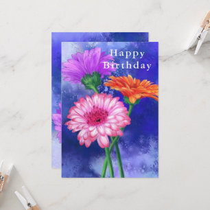 Carte Joyeux Anniversaire - Trois superbes Gerberas coul