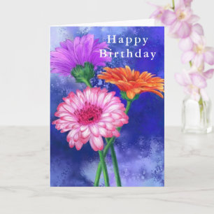 Carte Joyeux Anniversaire - Trois superbes Gerberas coul