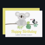 Carte Joyeux Anniversaire Tropical Koala Mignon et Touca<br><div class="desc">Envoyez vos vœux d'anniversaire avec cette carte d'anniversaire tropicale. Elle présente des illustrations de koala mignon et de toucan avec des feuilles de monstera et d'autres feuilles tropicales. Personnalisez en ajoutant vos propres détails. Cette carte d'anniversaire mignonne sera parfaite pour les fêtes d'anniversaire estivales. Des articles assortis sont disponibles.</div>