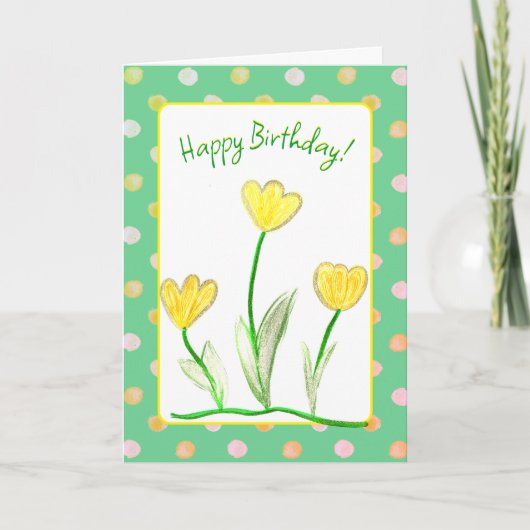 Carte Joyeux anniversaire Tulipe Jaune Art Floral (Devant)