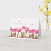 Carte joyeux anniversaire, tulipes roses et papillons (Fleur jaune)