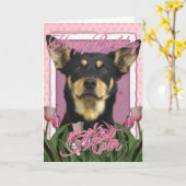 Carte Joyeux anniversaire - Tulipes roses - Kelpie austr (Fleur jaune)