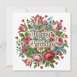 Carte Joyeux anniversaire Tulipes Vintages et Roses