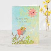 Carte Joyeux anniversaire - Un petit oiseau m'a dit (Fleur jaune)