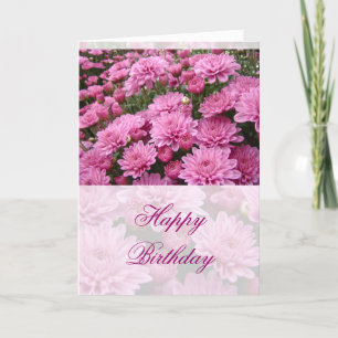 Carte Joyeux anniversaire - Une mer de chrysanthèmes ros