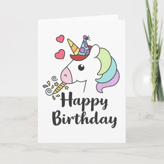 Carte Joyeux Anniversaire Unicorn - Design de fête migno (Devant)