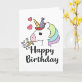 Carte Joyeux Anniversaire Unicorn - Design de fête migno (Fleur jaune)