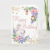 Carte Joyeux anniversaire Unicorn Owl aquarelle Floral (Devant)